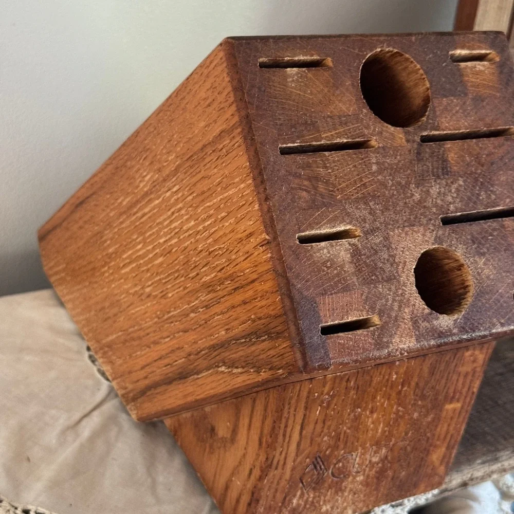 Cutco Vintage Oak Wood Knife Block 10 Slot Kitchen Cutlery Storage Organizer